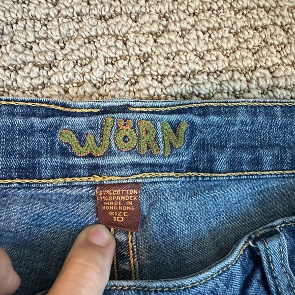 WORN Vintage Embroidered Jeans Sz 10 Palm Tree Patchwork Free People Vibe A149 - Picture 6 of 9